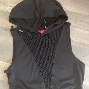 La SENZA Black Hooded Mesh Crop Top